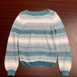 New York & Company Teal/White Striped Sweater